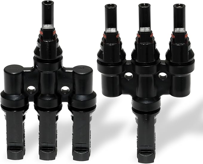 2 Pcs Solar T-Connectors IP67 Waterproof Solar Panel Cable Connectors | Solar String Splitter/Joiner - (1-3 (M/FFF and F/MMM)- 1 Pair)
