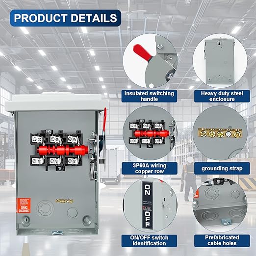3P 60Amp 240V 3 Wire Heavy Duty Safety Switches，Ac Disconnect Switches Box，Quick Disconnect Safety Switch