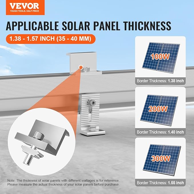 VEVOR Solar Panel Mounting Brackets, Solar Panel Mount Kit with 10 x 4 Mini Rails, 4 End Clamps and 6 Mild Clamps, for Metal Roof, Concrete Roof, Wood Roof, Tile Roof