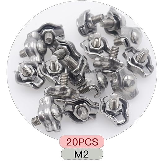 20pcs M2 Stainless Steel Simplex Wire Rope Clip Cable Clamp, Single Bolt Wire Cable Clamps, 1-Post Wire Rope Clip for 1/16 Inch Diameter Wire Cable