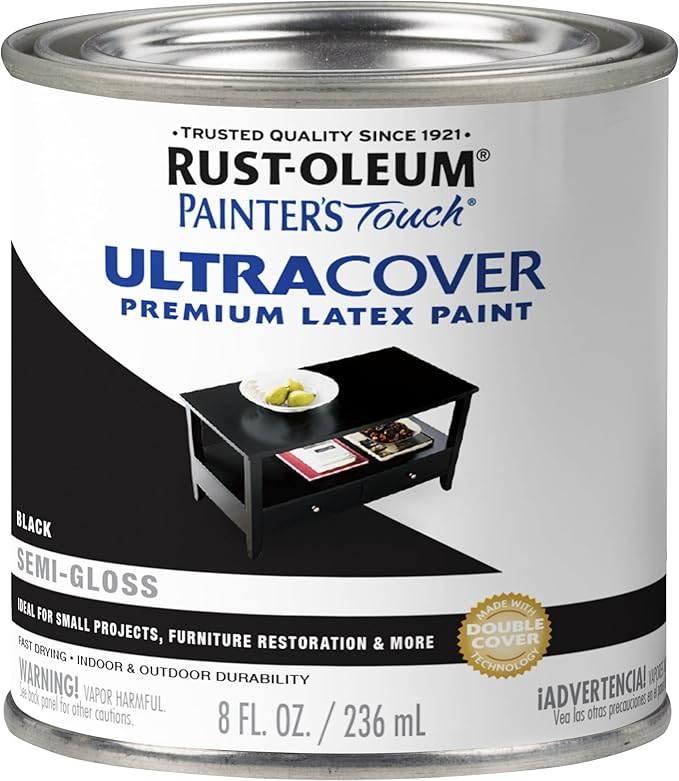 Rust-Oleum 1974730 Painter's Touch Enamel Latex Paint, Half Pint, Semi-Gloss Black 8 Fl Oz (Pack of 1)