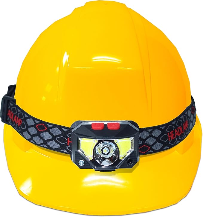 Skywin Hard Hat Light, Headlamp Rechargeable, Lightweight USB, XPG+COB 3 LED 200 Lumen Camping Helmet Light for Adults with Red Light IP44 Waterproof (Hard Hat Not Incl)