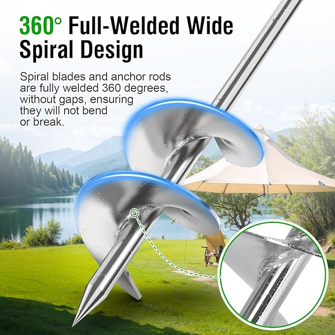 Ground Anchors Heavy Duty, 2 Pack Fully Welded Solid Steel Ground Anchors Screw in with 2.9" Spiral Blade, Trampoline Earth Stakes Auger Anchors for Sheds, Mobile Home, Tent, Swing Set