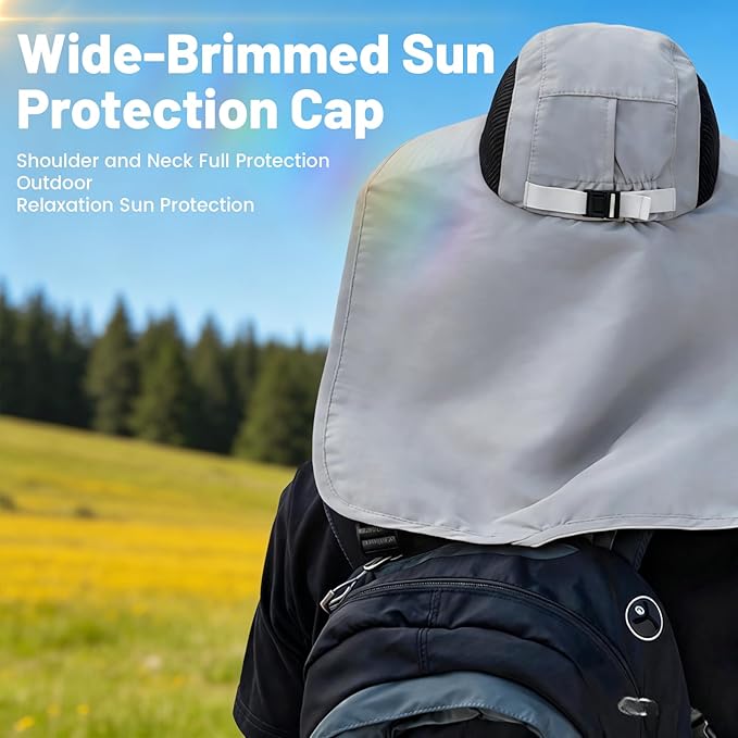 Solar Fan Hat Wide Brim Hat with Fan Sunscreene Neck Flap 3-Speed Outdoor Sun Hat for Fishing,Hiking,USB Solar Charging