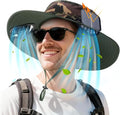 Berlune Men Sun Hat with 2 Solar Fans Wide Brim Outdoor Fishing Hat USB & Solar Powered for Sun Protection Camping Hiking