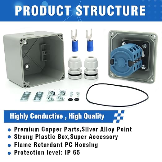 25A Rotary Changeover Switch with Exterior Box for Solar Power System, 3 Position 3 Phase 12 Terminals, 2-Way 3NO 3NC Universal Selector Switch 25/D303.3D