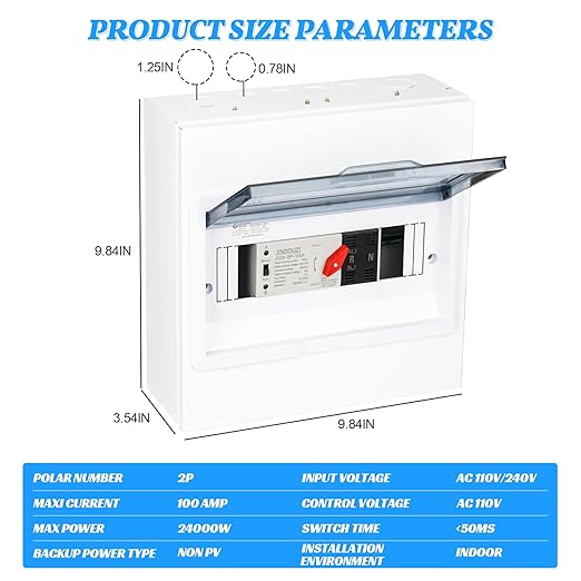 100A Automatic Transfer Switch,220V Generator Transfer Switch,Millisecond Level Dual Power Automatic Transfer Switch, with Metal Distribution Box