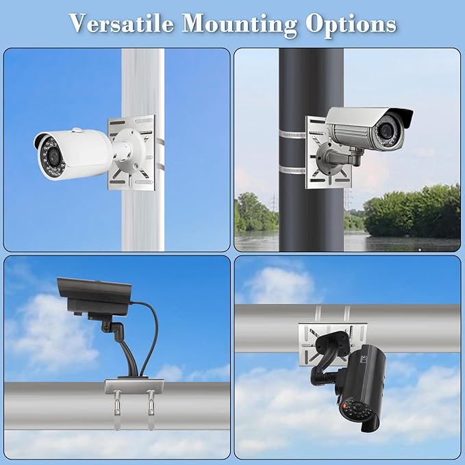 Stainless Steel Camera Pole Mount Bracket Outdoor, Universal Security Cameras Brackets with Adjustable Clamps, Sturdy Mounting Adapter for PTZ Dome, CCTV Surveillance Cam, Solar Panels