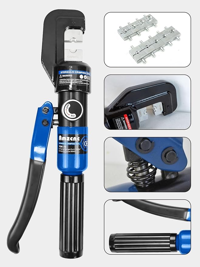 AMZCNC Hand Operated Hydraulic Crimping Tool Hydraulic Cable Lug Crimper 8 US TON 12 AWG to 00 (2/0) Electrical Terminal Cable Wire Tool Kit with 9 Die