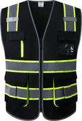 JKSafety 7 Pockets High Visibility Safety Vest for Men and Women Zipper Front with Hi-Vis Reflective Strips Meets ANSI/ISEA Standards (130-Black, Large)