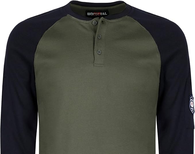 BOCOMAL FR Shirts Henley 7oz Midweight Fire Resistant Clothing NFPA2112 CAT2 Men's Flame Retardant Work Shirt