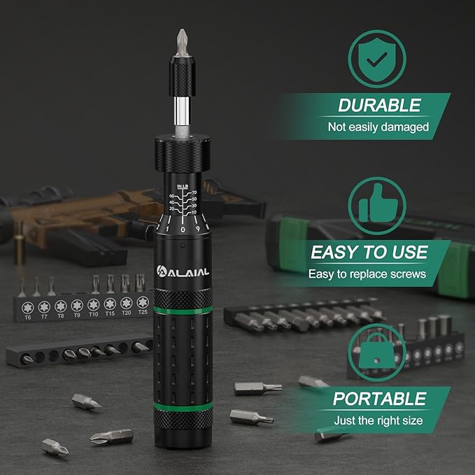 Torque Screwdriver Set 10-70 in-lb, Adjustable Inch-Pound Torque Driver Kit with S2 Steel Bits & Case – Prevents Over-Tightening for Scope Mounting, Electronics & Bicycle Maintenance