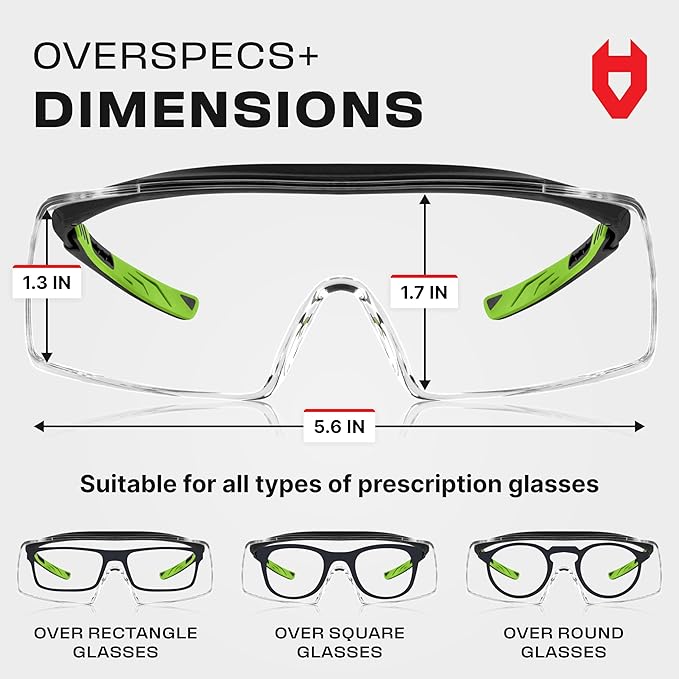 NoCry Anti Fog Safety Glasses that Fit Over Glasses with Scratch Resistant Lens — ANSI Z87 & OSHA Certified Over Glasses Safety Glasses for Men and Women with Adjustable Temples and 100% UV Protection