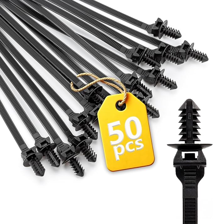 Fir Tree Push Mount Zip Ties 8 Inch Threaded Automotive Fuel Line Cable Ties Nylon Wire Holder 8.3"x0.22" 50Pcs