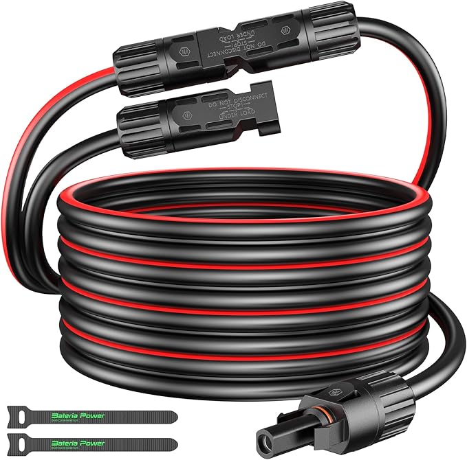 Bateria Power 20 Feet 10AWG Solar Panel Extension Cable, 6mm² Twin PV Wire Conductor Parallel Solar Wire Adapter Kit with Waterproof Female & Male Solar Connectors for RV (Both Ends Installed)