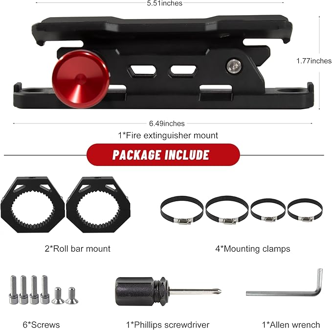 UTV Fire Extinguisher Mount Kit- Quick Release Roll Bar Fire Extinguisher Holder with Aluminum Bracket for Any Vehicle with 1.75"-2" Roll Bar, Compatible with Polaris RZR/Can Am X3/Jeep Wrangler