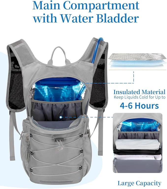 Hydration Backpack with 2L Water Bladder, Hiking Water Backpack for Men Women with Phone Pocket and Helmet Holder