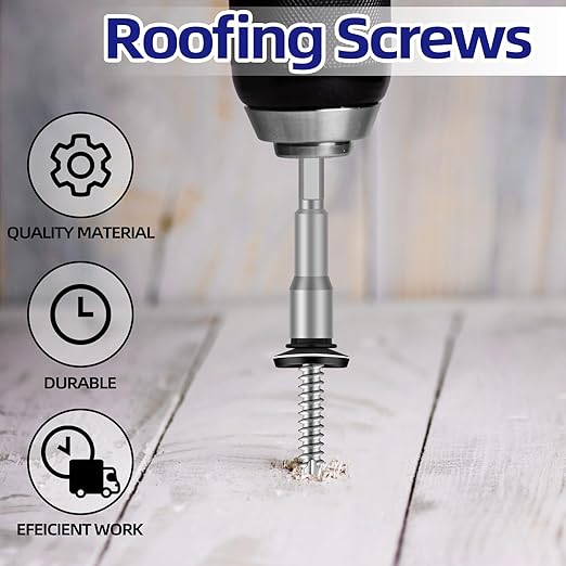 #14 x 1-1/4" Zinc Plated Steel Self Drilling Roofing Screws, Hex Head Self Tapping Screws with EPDM Washer, Black Head, 50 PCS