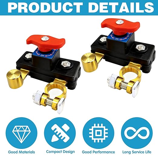 2PCS Car Battery Power Cut-Off Switch Breaker, Stable Transmission High Conductivity Pure Copper Disconnect Switch, Smart Car Battery Disconnect Switch for Boat Rv Car Truck Supplies