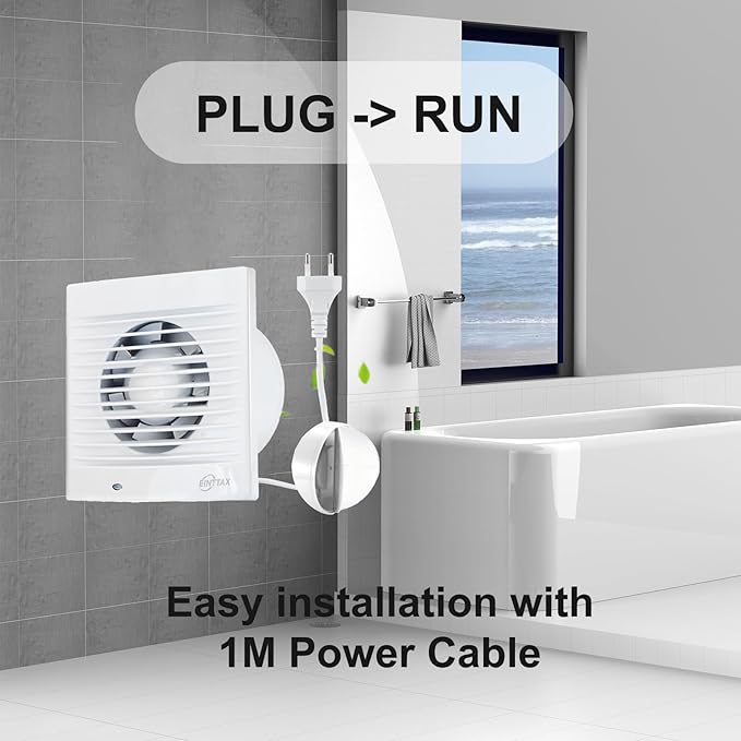 4 Inch Wall Mount Bathroom Exhaust Fan, Plug in Wall Exhaust Fan, 12W 77 CFM Bathroom Window Fan with Backdraft Damper for Kitchen, Garage, Office, 34 dB, White