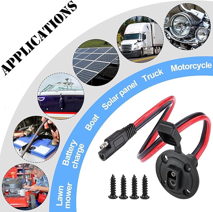 10AWG SAE Cable Connector, SAE Power Socket Sidewall Port, Solar Weatherproof SAE Quick Connect Solar Panel Mount,length.(50cm/1.6ft).