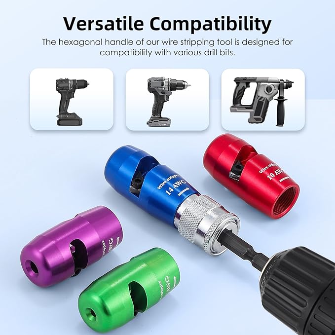 NEWTRY Wire Stripper for Drill US Standard Electric Wire Stripper Twister Tool 8/10/12/14 AWG Professional Electrician Tool Set
