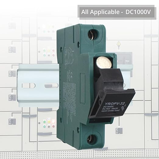 15A 1000V DC Solar PV Fuse Kit with Holder - 10x38mm PV Fuse Link for Photovoltaic Systems, DIN Rail Mount (100mm), Overload Protection