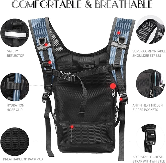 Hydration Pack, Water Backpack with 3L Hydration Bladder Lightweight Insulation, Festival Essential, Rave Hydration Backpack, Hydropack Backpack for Rave, Hiking, Biking, Festival Gear