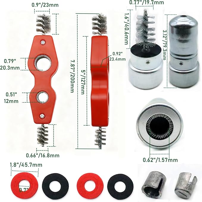 8pcs Set Battery Terminal Cleaner Kit, 4 in 1 Copper Pipe Cleaner & Battery Terminal Brush & 4pcs Fiber Washers & 2pcs Lead Shims