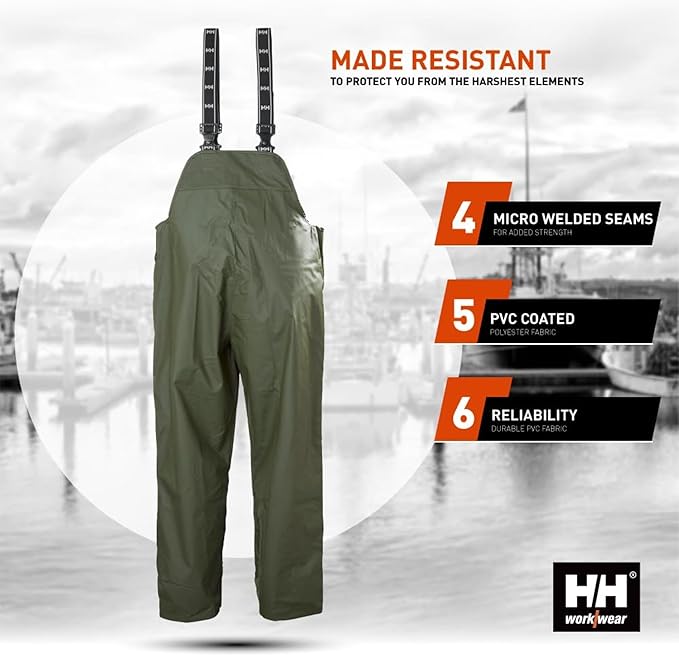 Helly Hansen Mandal Waterproof Bib Overalls - Waterproof Fishing Pants for Men - Heavy Duty Rain Gear - Zip Work Overalls
