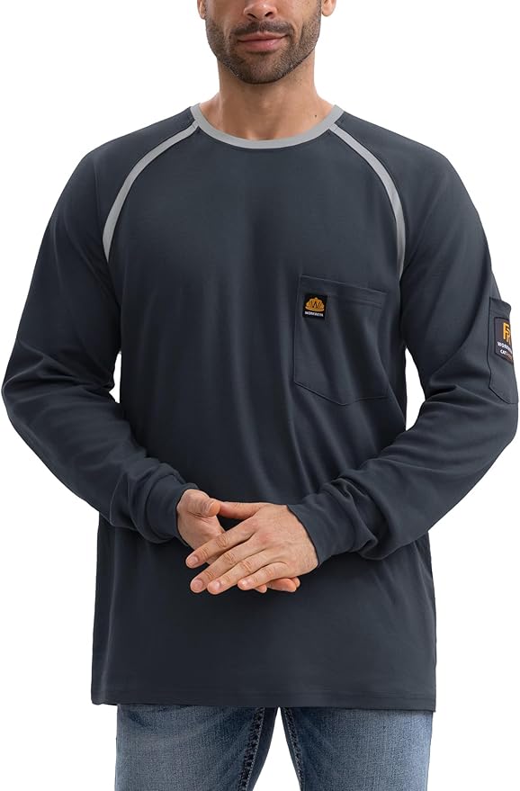 WORKWEYA 6.5oz Men's FR Shirts NFPA 2112 Lightweight Cotton Fire Retardant Shirt