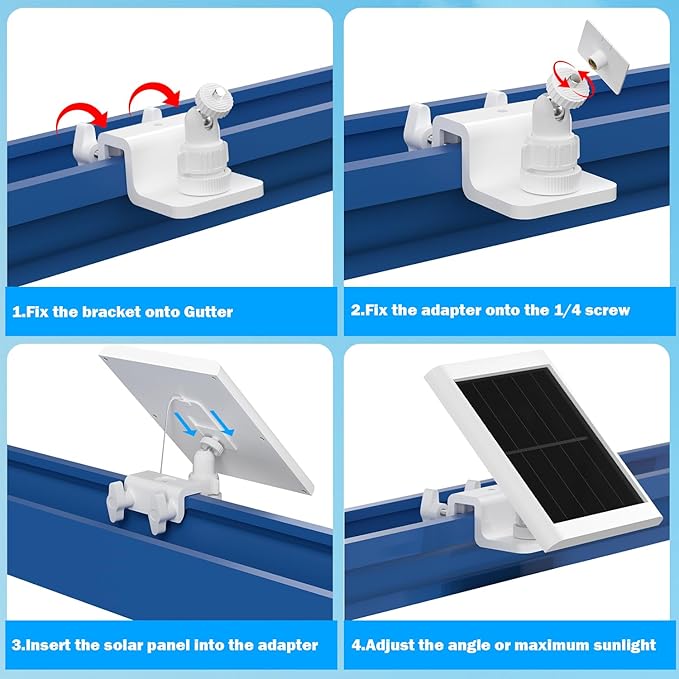 2 Pack Gutter Mount Compatible for Ring Solar Panel, 360°Adjustable Universal Panel Gutter Mount for Ring, Arlo, Eufy, Wyze, Reolink Solar Panels (Solar Panel Not Included)