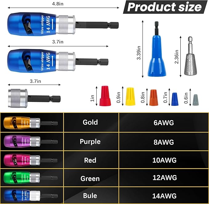 Wire Stripper for Drill, 6/8/10/12/14 AWG Wire Twister Tool for Drill, New Upgrade Drill Wire Stripper and Twister Kit, Wire Stripper Tool, Wire Stripping and Twisting Tool, Electrician Tools Set