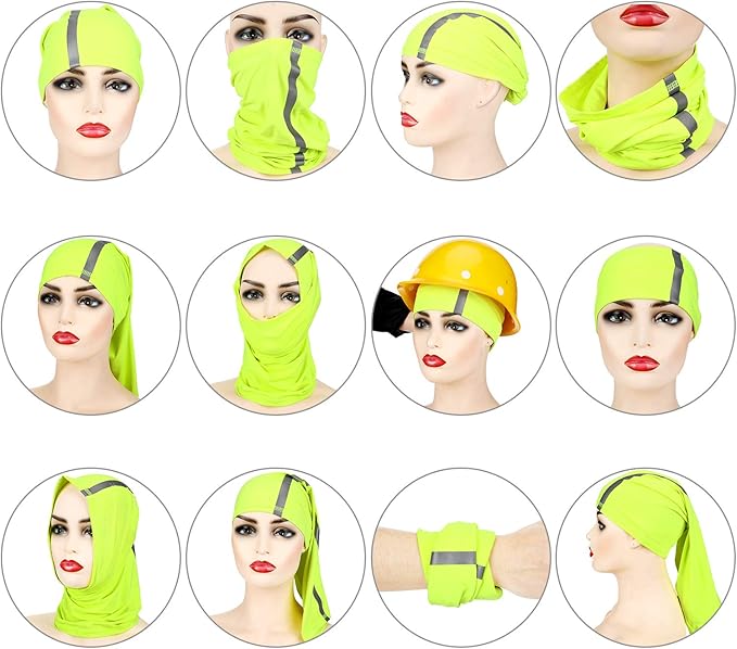SATINIOR 4 Pcs Neck Gaiter for Men Reflective Face Mask Cover, UV Sun Protection Neon Balaclava Hi Vis Bandana for Work