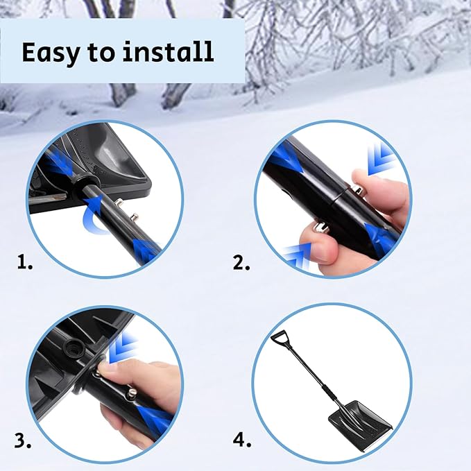 Snow Shovel for Car and Driveway, 42.5" Detachable Emergency Shovel, Lightweight Aluminum Alloy with Ergonomic D-Grip Handle, Portable Snow Removal Tool for Truck SUV Camping Garden