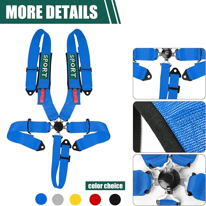 BESTZHEYU 5-Point Racing Harness Set SFI with Ultra Comfort Heavy Duty Shoulder Pads