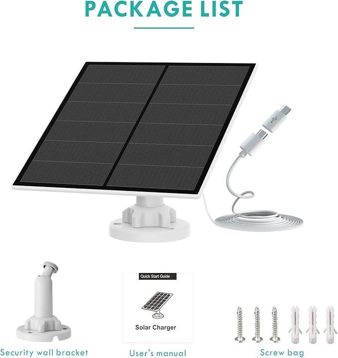 5W Solar Panel for Security Camera Outdoor, 5V USB Solar Panel Charger Compatible with Rechargeable Battery Powered Cam, IP65 Waterproof, 9.8ft Cable, 360° Adjustable Bracket