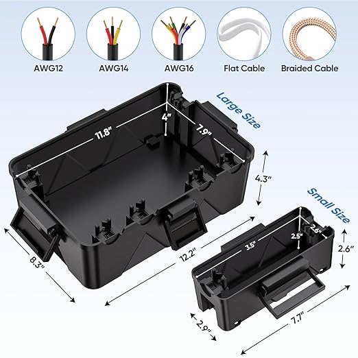 TICONN Outdoor Electrical Box, IP54 Splash-Proof Outdoor Extension Cord Cover, Protects Power Strip, Plug, Socket, Timer, Holiday Lights (Black, Large)