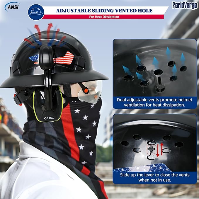 Full Brim Hard Hats Construction OSHA Approved with Visor-Vented Hard Hat with Neck Gaiter with Ear Loops,Safety Hard Hats for Men with Chin Strap ANSI Z89.1 Type 1 Class C,6-pt Suspension