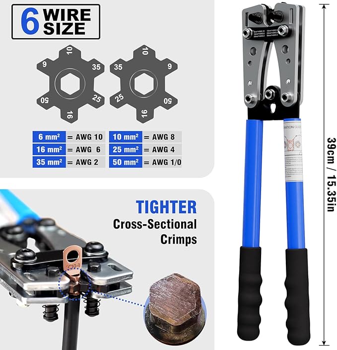 Sanuke Battery Cable Lug Crimping Tool for AWG10-1/0, Wire Crimper with 78pcs Copper Lug Ring Terminal Connectors, 110pcs Heat Shrink Tubing, Electrical Wire Crimping Tool Set