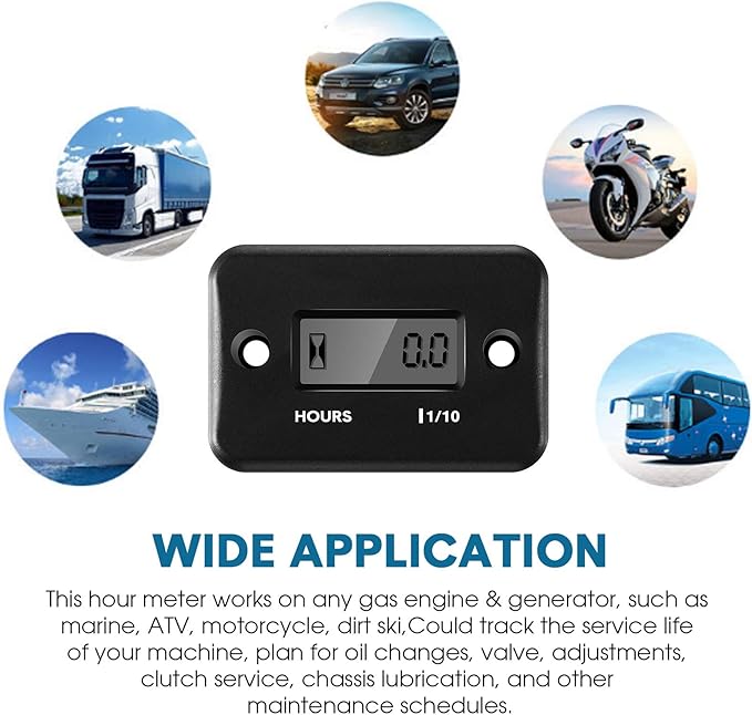 2 Pieces Inductive Hour Meter for Gas Engine Lawn Mower Dirt Bike Motorcycle Motocross Snowmobile Karting Marine ATV Boat Outboard Motor Generator Waterproof Hour Meters (Black)