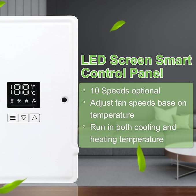 Simple Deluxe 10 Inch Register Booster Fan with Thermostat, High Velocity Ventilation Fans with 10 Gear Wind Speed Switch and High Precision Thermal Probe,White
