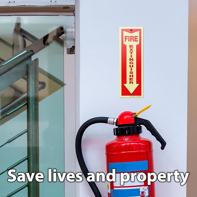 iSYFIX Fire Extinguisher Glow in the Dark Signs – 10 Pack 4x12 Inch – 40 mil Thick Polystyrene Plastic, Laminated for Ultimate UV, Weather, Scratch, Water & Fade Resistance, Indoor & Outdoor