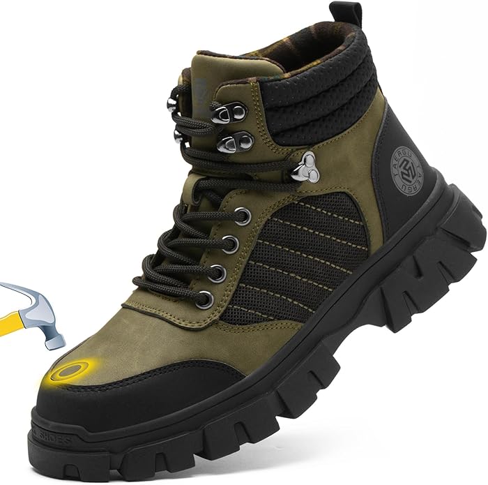 KELODON Waterproof Steel Toe Boots For Men-6 Inch Comfortable Mens Safety Work Boots Indestructible Steel Toe Shoes Lightweight Non Slip Puncture Resistant Industrial Construction Boot