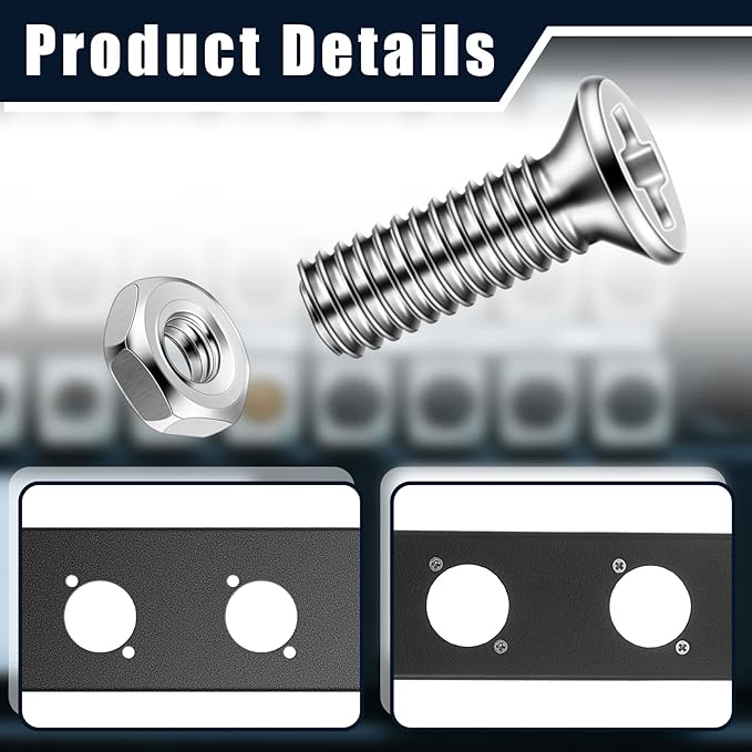50 Pieces D Series Panel Screws and Nut Kit Panel Mount Connector M2.5 x 8 mm Screw Stainless Steel Metal Audio Server Rack Mounts for Attaching D Series Connectors