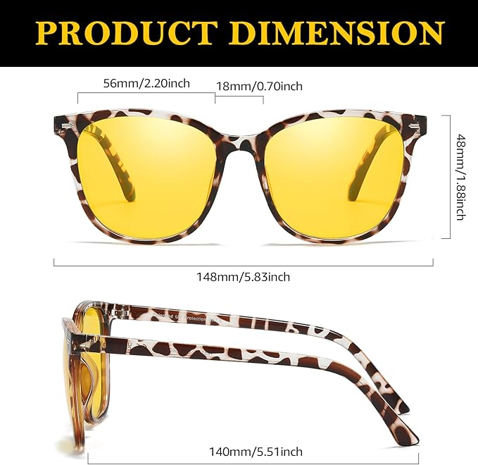 TJUTR Night Vision Driving Glasses for Men & Women, Polarized Anti Glare Yellow Lens Glasses for Night Time Safety TN2582N