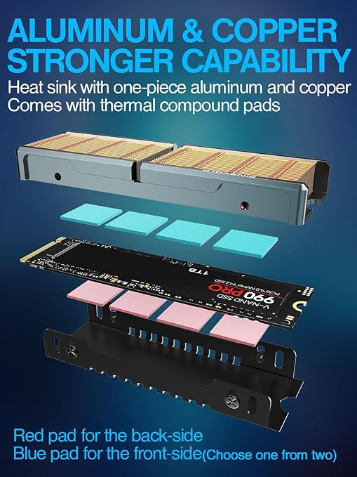 JEYI Copper M.2 HeatSink, Passive Nvme SSD Heatsinks with Copper Fins - Finscold Q80