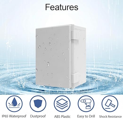 Junction Box IP65 Waterproof Dustproof ABS Plastic Enclosure, Outdoor and Indoor Project Box Hinged Cover with Mounting Plate Wall Brackets, Outer Dimension 11.8"x 7.9" x 6.3", Grey