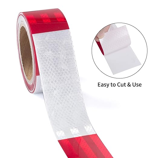 Reflective Tape, Waterproof Self Adhesive Dot Reflective Tape Outdoor Safety Caution Reflector for Trailers, Bikes, Cars（White Red, 2 Inch x 65 Feet）