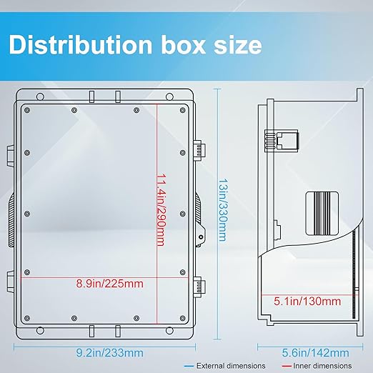 Outdoor Waterproof Electrical Junction Box, ABS Water Resistant Enclosure with Internal Mounting Panel & Hinged Cover (13" H* 9.2" L* 5.6" W)